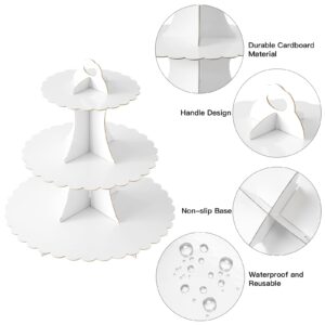 Soleebee 3-Tier Cupcake Stand, Cardboard Cupcake Tower, Dessert Cup Cake Stand Tower for Birthday Wedding Party Decoration, Cupcake Tier Stand 1 Set (White)