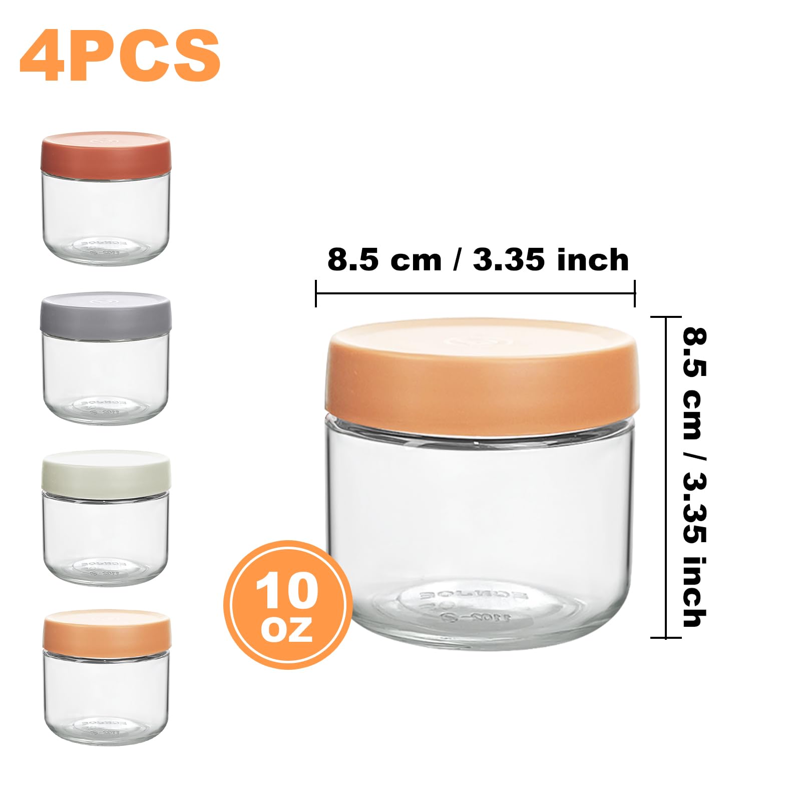 4 pack 10oz Thick Glass Jar with Lid for Overnight Oats,Reusable Leak Proof Wide Mouth Mason Jar perfect for Overnight Oats Fruit Salad Dressing Snacks Cereal Sauce Beans Condiment,Dishwasher Safe