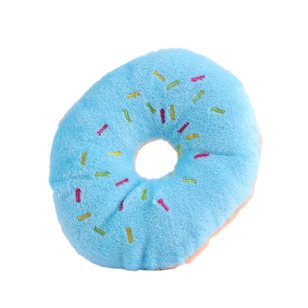 1Pcs Donut Dog Chew Toy Soft Plush Donut Sound Toy Cute Pet Bite Squeaker Sound Puppy Dog Plush Chewing Toy Pet Supply for Puppy(Blue)