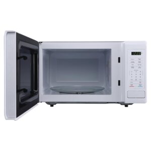 Magic Chef 0.9 Cubic Feet 900 Watt Stainless Countertop Microwave Oven for Compact Spaces with 6 Pre Programmed Cooking Modes, White