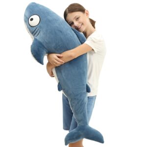 haijunya 48” blue giant sharks plush,large whale shark stuffed animals, big ocean sea fish squishy body pillow soft plushies toys,gifts for kids girls boys, birthday,easter