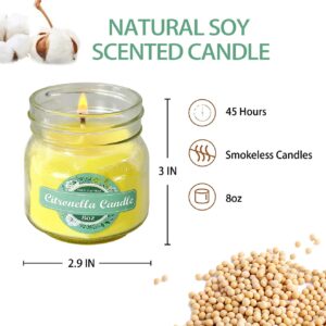 Citronella Candles Outdoor 2 Pack,16oz Large Citronella Candles Set Organic Soy Candles, Citronella Candles Indoor,Mason Jar Candles for Garden,Patio,Yard,Home Balcony,Backyard,Home, Summer Camping