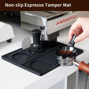 Espresso Tamping Mat - Espresso Tamping Station Food Grade Silicone Coffee Tamper Mat Espresso Accessory for Baristas Home Kitchen Bar Coffee Shop 9.84Inch x 7.87Inch (Black)