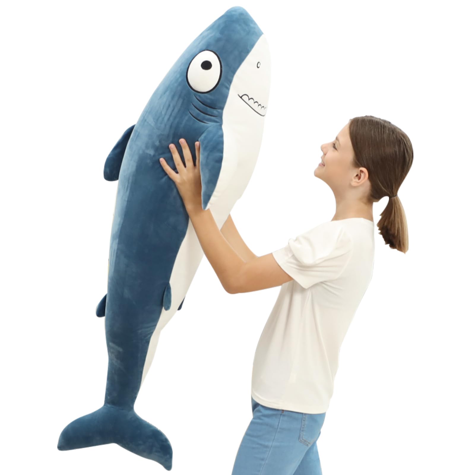 HAIJUNYA 48” Blue Giant Sharks Plush,Large Whale Shark Stuffed Animals, Big Ocean Sea Fish Squishy Body Pillow Soft Plushies Toys,Gifts for Kids Girls Boys, Birthday,Easter