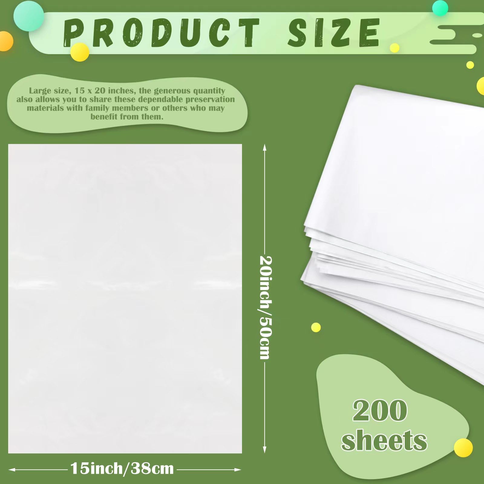 RYKOMO 200 Sheets 15 x 20 Inch Acid Free Archival Tissue Paper, Unbuffered No Acid Paper White No Lignin Free Packing Tissue Paper for Preserving Storage Textiles Linens Present Wrap (White)