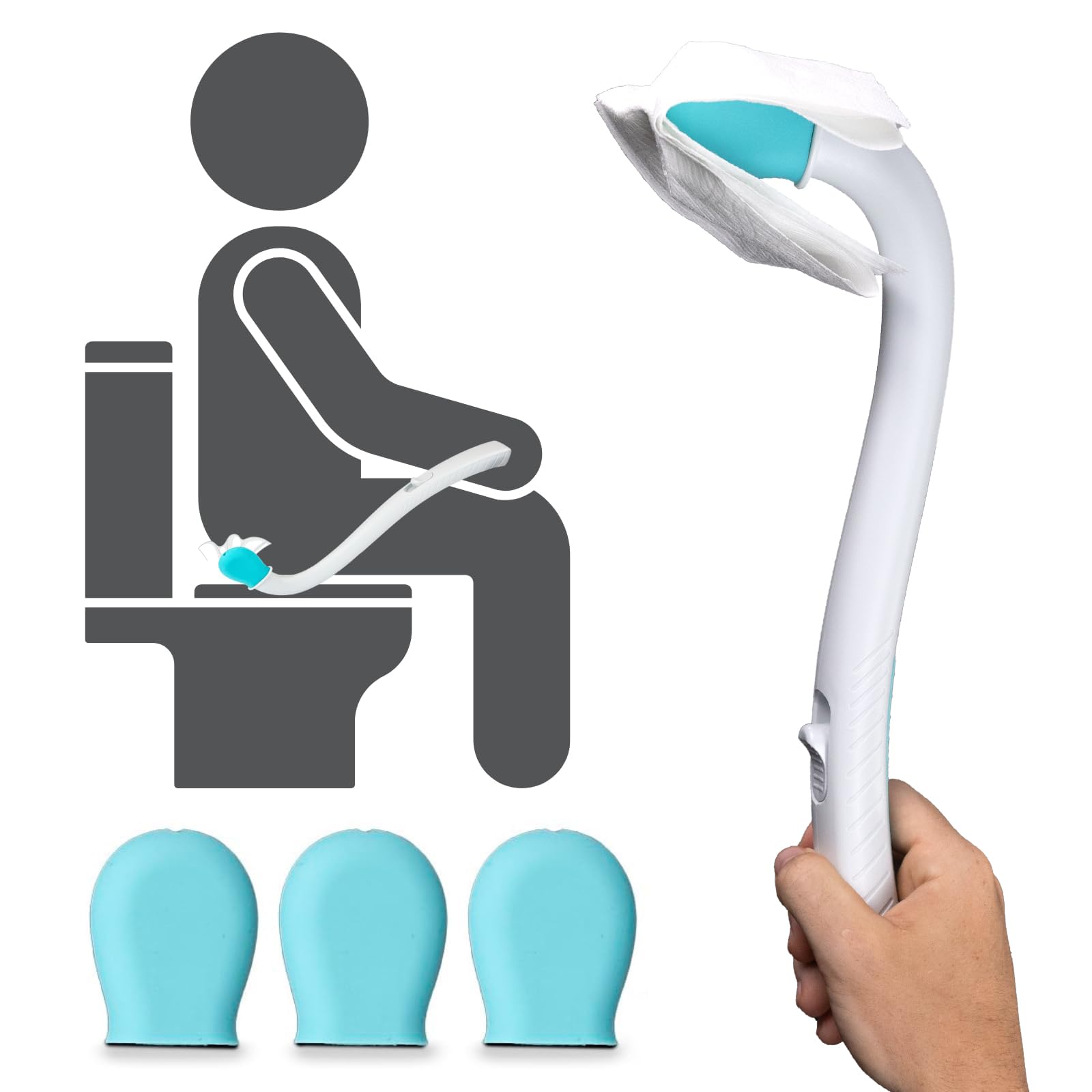 Vive Toilet Aids for Wiping Bottom - Bum Wipe Wand Assist Tool for Toileting - 15" Long Reach Comfort Wiper for Obese, Bathroom Extender - Handicap Assistance for Personal Hygiene for Adults, Seniors