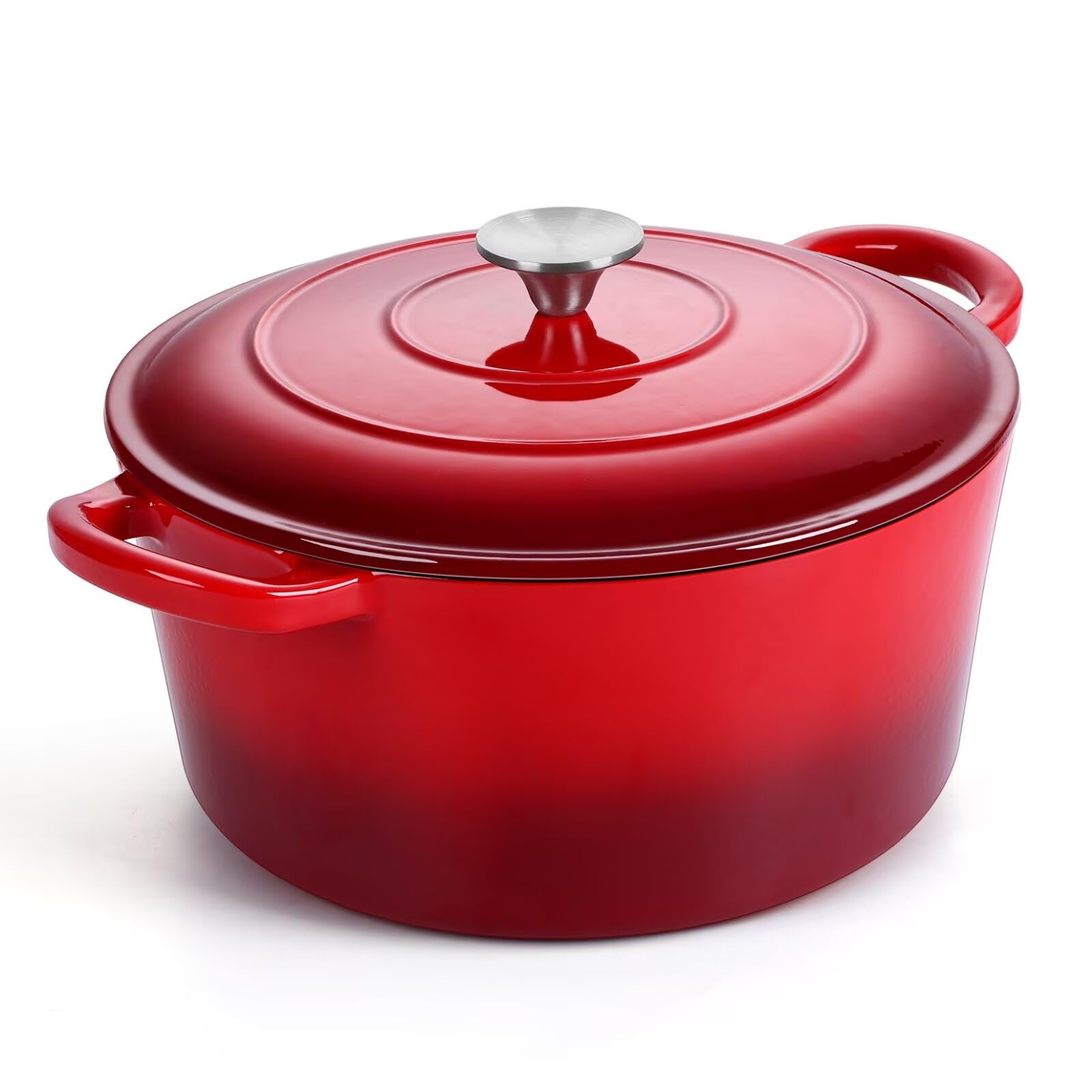 6 Quart Enameled Dutch Oven with Lid, P&P CHEF 6 Qt Cast Iron Dutch Oven Pot, Enamel Round Dutch Oven Cooking Stock Pot for Braising, Stewing, Roasting, Baking, Various Stoves & Oven Safe (Red)