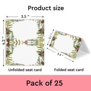 YUEXLL Place Cards with Greenery, Scored for Easy Folding Set of 25 Tent Style Table Seating Cards, Party Decoration Blank Name Fill in Card for Christmas Dinner, Reception, Banquet, Buffet Food-29