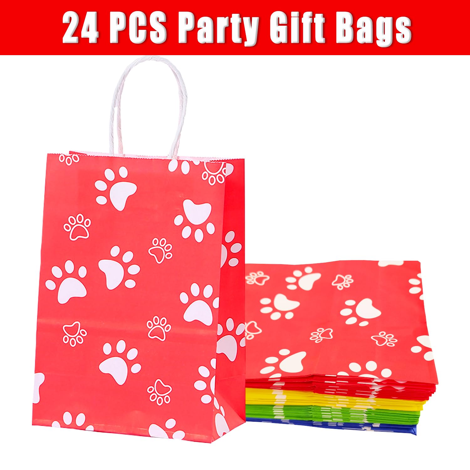 Puppy Dog Paw Print Party Favor Bags 24 Pcs Paw Print Theme Candy Treat Bags Thank You Paper Gift Bags with Handles for Baby Shower Birthday Wedding Party Favor Puppy Dog Paw Print Party Supplies