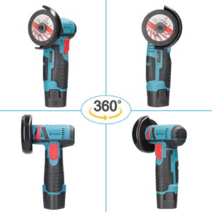 Angle Grinder Tool, Geevorks Mini Angle Grinder Cordless 12V 19500RPM with 2PCS 2000mAh Battery, Nylon Cutting Blade-s/Grinding Disc/Metal Cutting Disc