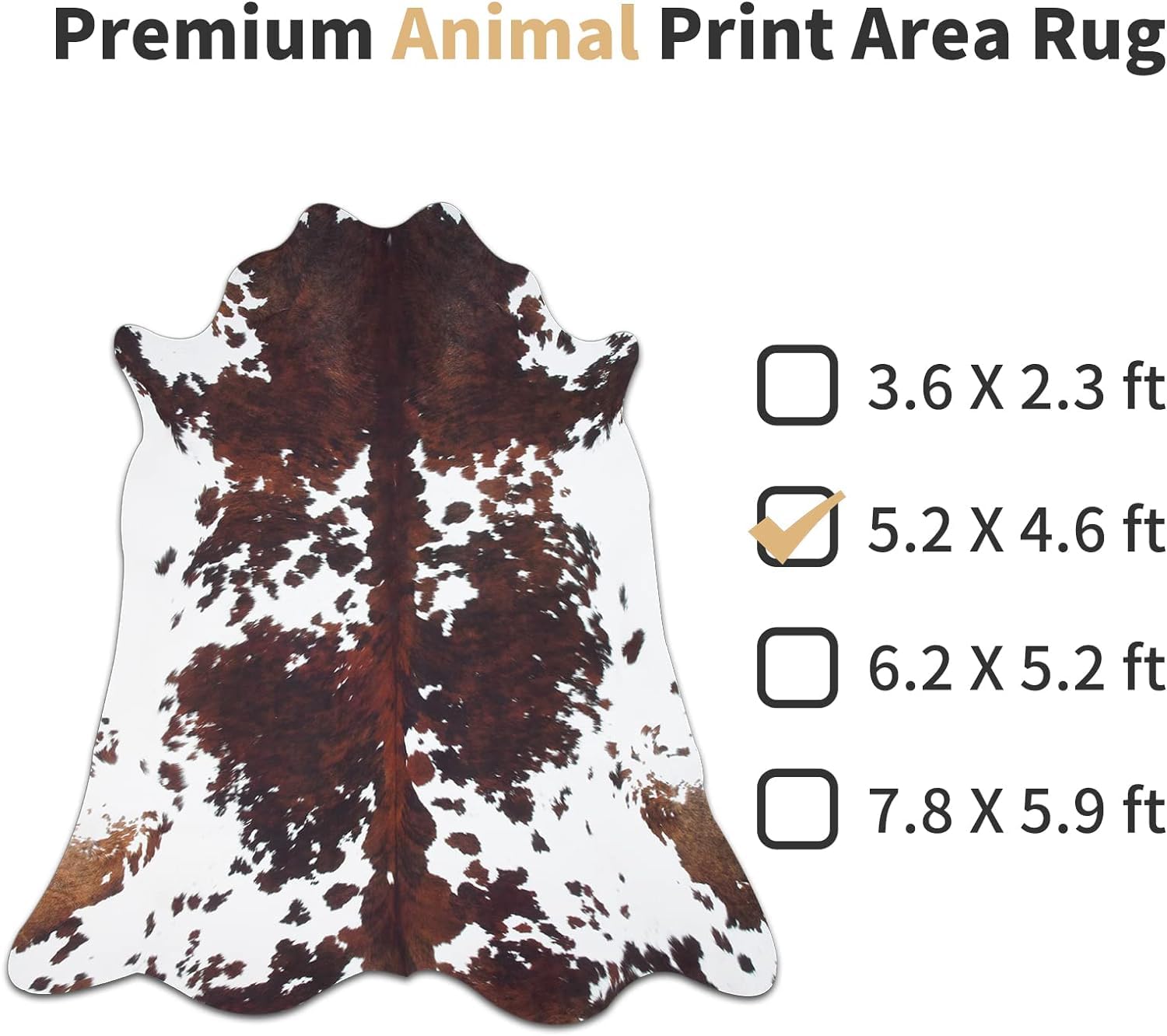 coffinsea Faux Cowhide Rug 5.2x4.6 ft Area Rugs Cow Hide Area Rugs Carpet Western Rugs for Bedroom Living Room Dining Room Decor Animal Print Rugs Cow Rug for Western Home Decor Fur Rug Carpets