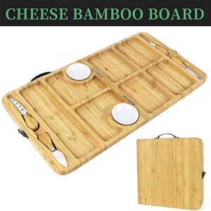 NatureNest Large Bamboo Charcuterie Board, Folding Portable Cheese Serving Tray, Multipurpose Cheese Board Knife Set, Suitable for Outdoor, Wedding Anniversary, Christmas, Thanksgiving Gifts (Medium)