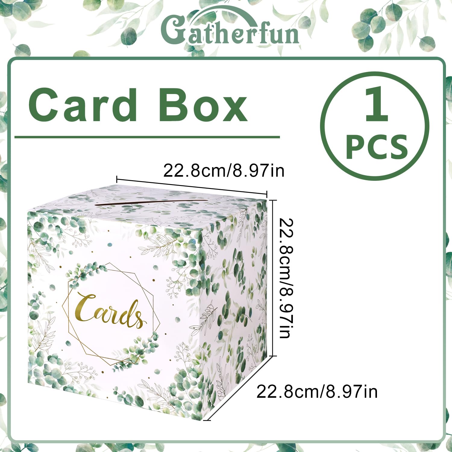 Gatherfun Sage Greenery Bridal Shower Card Box,Wedding Cards Box and Baptism Envelope Box for Wedding Gift Baby or Bridal Shower Party Favors Decorations Party Supplies