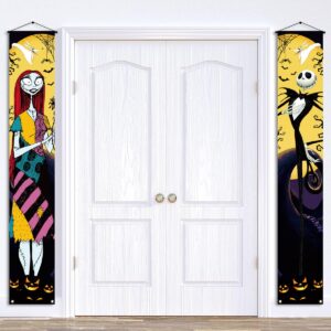 vohado the nightmare before christmas porch banner jack skellington birthday party decorations welcome halloween door sign for home outdoor indoor holiday party decor (pattern-a)