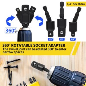 Flexible Drill Bit Extension Set, 105° Right Angle Drill Attachmen, Rotatable Joint Socket 1/4 3/8 1/2 In Hex Socket Adapter, Bendable Drill Bit Extension, Bit Holder Extension Screwdriver Bit Kit