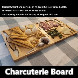 NatureNest Large Bamboo Charcuterie Board, Folding Portable Cheese Serving Tray, Multipurpose Cheese Board Knife Set, Suitable for Outdoor, Wedding Anniversary, Christmas, Thanksgiving Gifts (Medium)