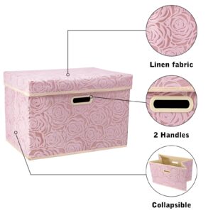 Fassave Foldable Storage Bins with Lids, 2 Packs Fabric Storage Container Basket Cube with Handles for Office, Bedroom, Closet (Small-2 Pack, Pink Pattern)