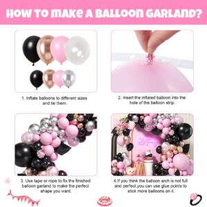 Biapian Pink and Black Balloon Arch Kit, 119Pcs Pink Rose Gold Silver Balloon Garland Transparent Latex Balloons Chrome Balloon Helium for Birthday Baby Shower Graduation Wedding Party Decorations