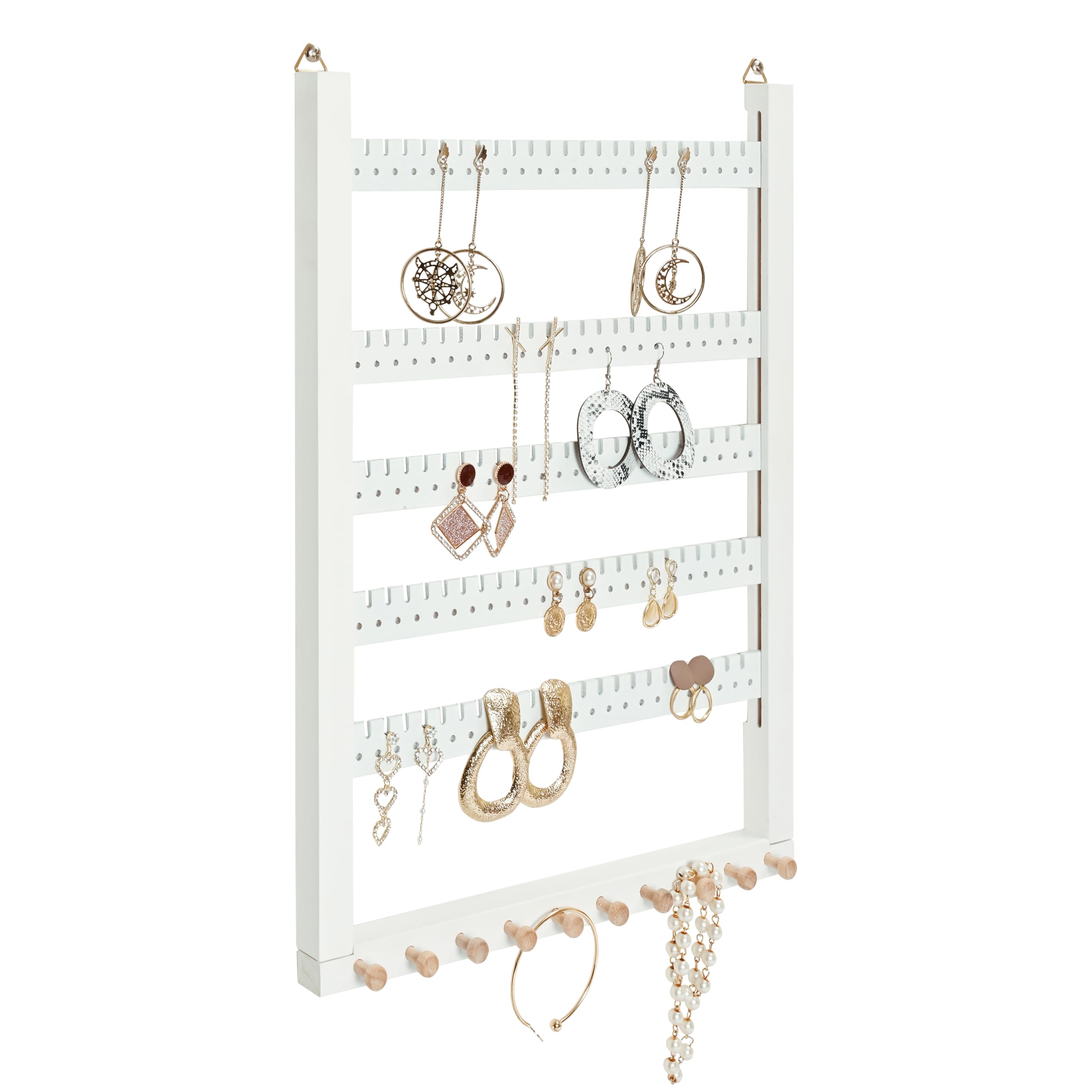 Wall Mounted Earring Organizer, Earring Holder Organizer Wall,Solid Wood Earring Hanging Jewelry Organizer and Storage, Wooden Necklace Holder, Earring Display for Studs, Dangling, Bracelet and Rings