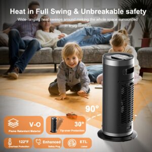 Portable 1500W Electric Space Heater with Remote Control & Thermostat, 4 Heating Modes, 12-Hour Timer, 90° Oscillation, Digital Display, PTC Ceramic for Fast Heating - Ideal for Bedrooms and Offices