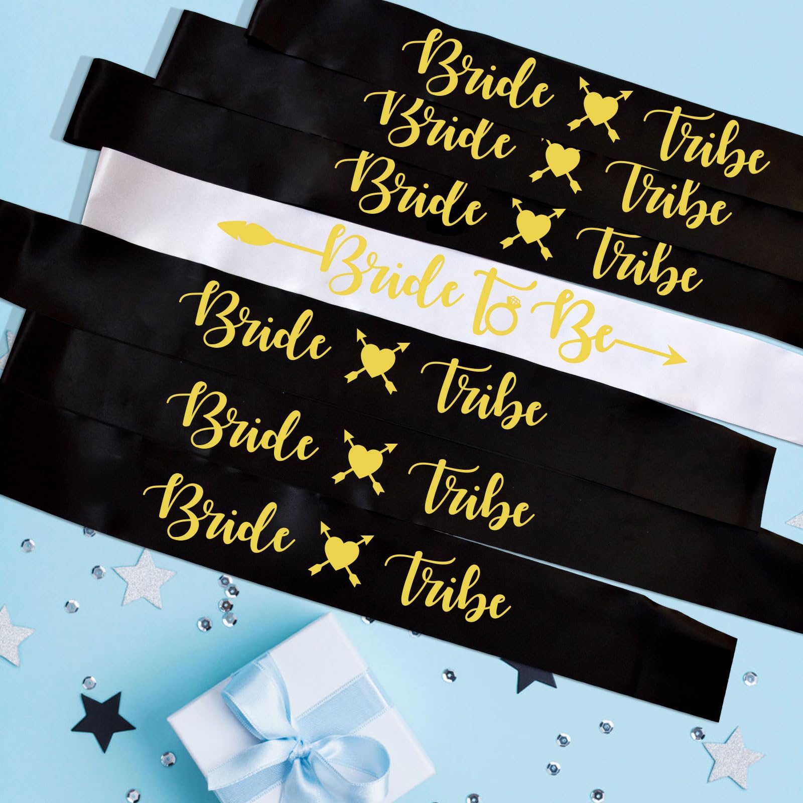 Set Bachelorette Party Decorations:1 Bride to Be Sash and 7 Bride Tribe Sashes, Bridal Shower Decorations, Wedding Party Favors (Black 8 Pcs) - Bridal Shower Supplies 8pcs - Bridal Shower Party 8pcs