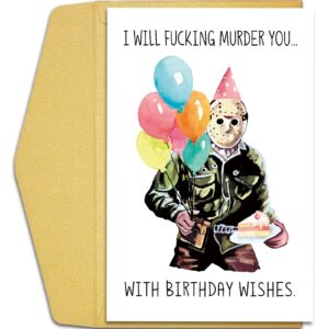 funny jason birthday card for him her, horror movie theme birthday card, scary killer birthday greeting card, halloween birthday card