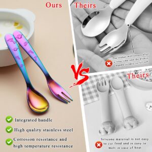 Evanda Rainbow Toddler Utensils, Rainbow Titanium Coated 6 Pieces Stainless Steel Toddler silverware set, Kids Utensils Forks and Spoons, Mirror Polished Smooth Round Tableware and Dishwasher Safe