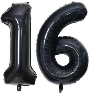 40 inch black 16 number balloon 61 large size jumbo digit mylar foil helium black balloons for 16th 61st birthday party celebration decorations graduations anniversary supplies