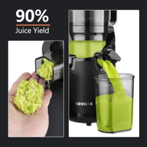 SOVIDER Cold Press Juice Machines 5.3" Extra Large Feeding Chute for Whole Fruits & Vegetables -Slow Masticating Juicer High Juice Yield, Easy Clean Self Feeding Effortless for Batch Juicing (Black)