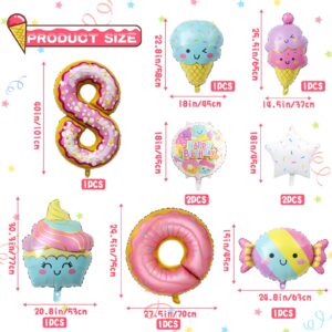 10Pcs Ice Cream Balloons, Ice Cream Donut Candy Birthday Number Mylar Foil Balloon Ice Cream Theme 8th Birthday Party Supplies Decorations (8th)