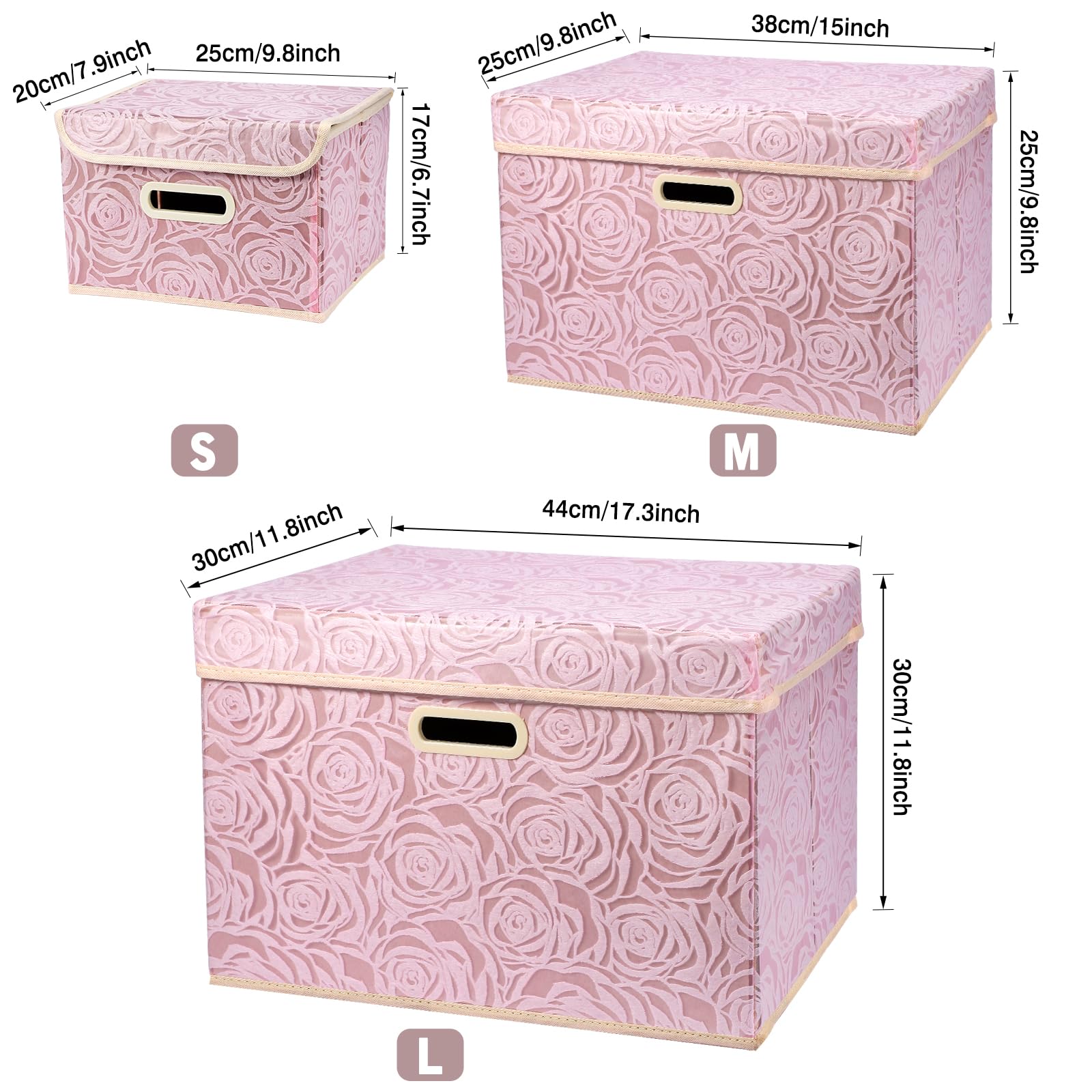 Fassave Foldable Storage Bins with Lids, 2 Packs Fabric Storage Container Basket Cube with Handles for Office, Bedroom, Closet (Small-2 Pack, Pink Pattern)