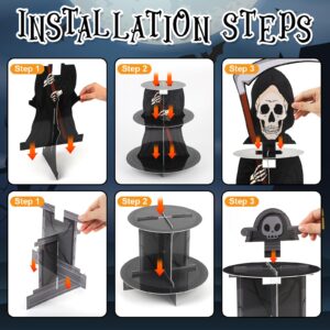 Halloween Cupcake Stand for 24 Cupcakes, Death and Tombstone Halloween Cupcake Decorations, Cardboard Cupcake 3 Tier and 2 Tier Set, Halloween Party Supplies. (Death)