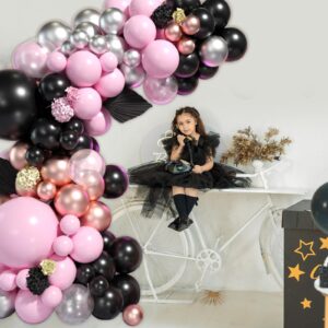 Biapian Pink and Black Balloon Arch Kit, 119Pcs Pink Rose Gold Silver Balloon Garland Transparent Latex Balloons Chrome Balloon Helium for Birthday Baby Shower Graduation Wedding Party Decorations