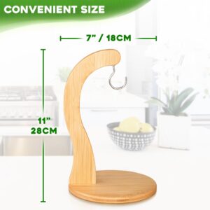 Golden Nature Banana Holder w/ Hanging Hook, Rustic Wooden Grape Stand for Kitchen Countertop, Bamboo Banana Hanger To Keep Bananas & Fruits Fresh