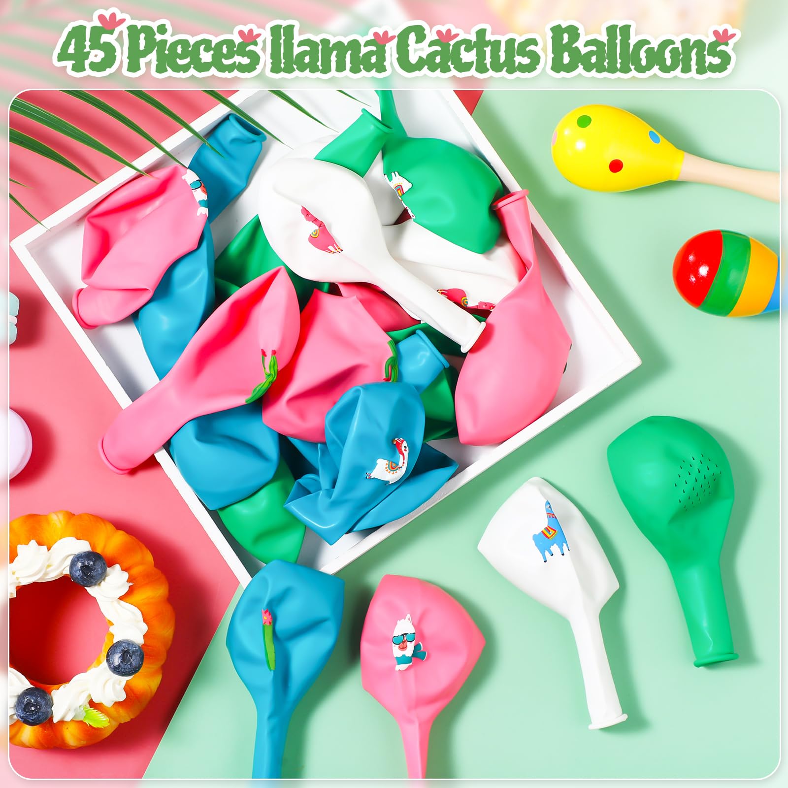 Aoriher 45 Pcs Llama Cactus Balloons Llama Themed Birthday Party Decorations 12 Inch Cactus Latex Balloons Bolivian Peru Alpaca Balloons for Birthday Party Baby Shower Mexican Cinco De Mayo Fiesta