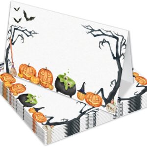 Place Cards Black & White Cobweb, Scored for Easy Folding Set of 25 Tent Style Table Seating Cards, Party Decoration Blank Name Fill in Card for Halloween Dinner, Reception, Banquet, Buffet Food-12