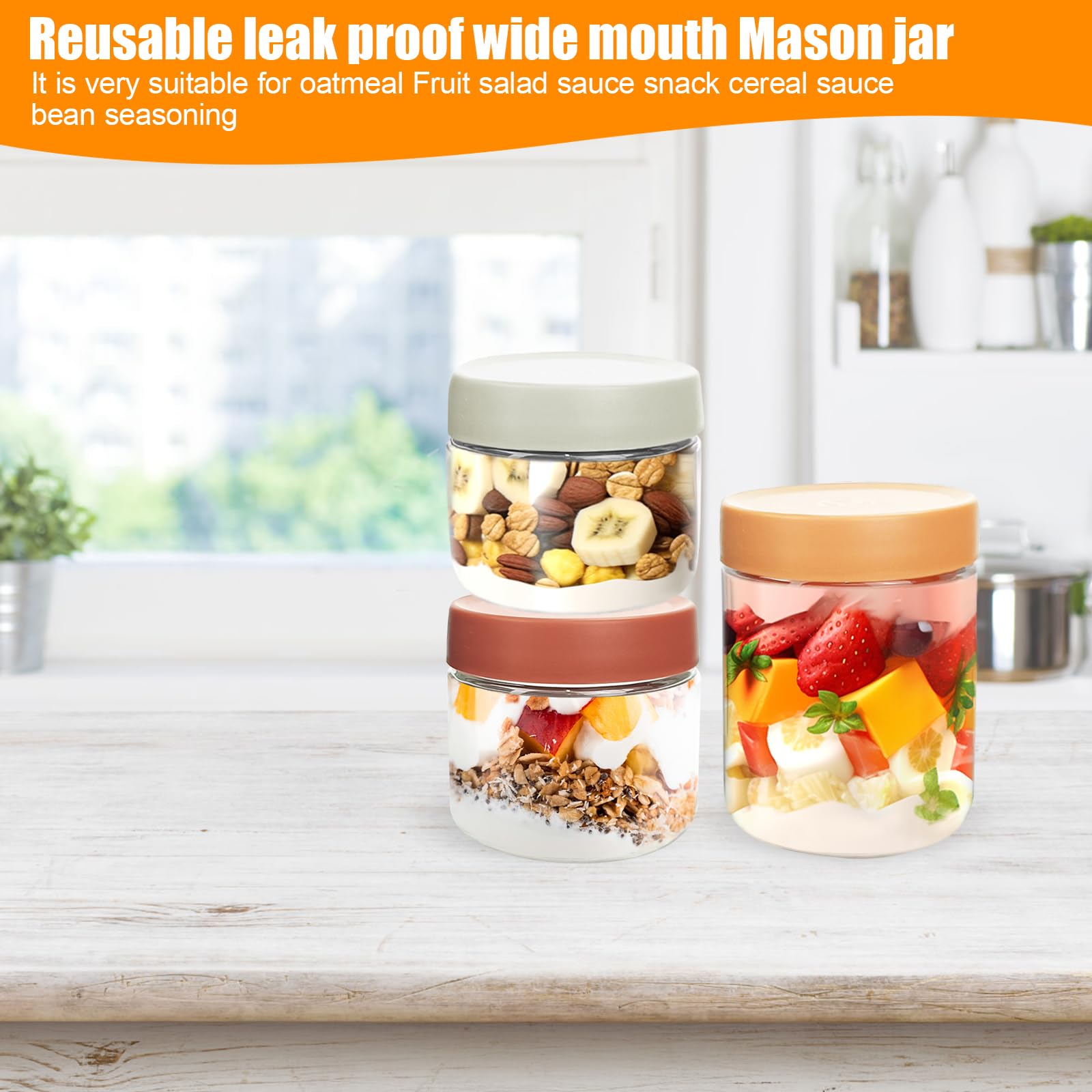 4 pack 10oz Thick Glass Jar with Lid for Overnight Oats,Reusable Leak Proof Wide Mouth Mason Jar perfect for Overnight Oats Fruit Salad Dressing Snacks Cereal Sauce Beans Condiment,Dishwasher Safe