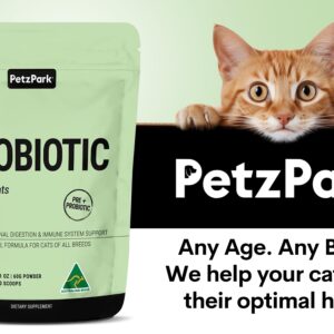 Probiotic for Cats & Kittens - Cat Probiotic Powder for Hairball Prevention, Digestive Support, Immune Health, Prebiotics, and Diarrhea Relief - Suitable for Indoor Cats & Kittens - 60 Scoops