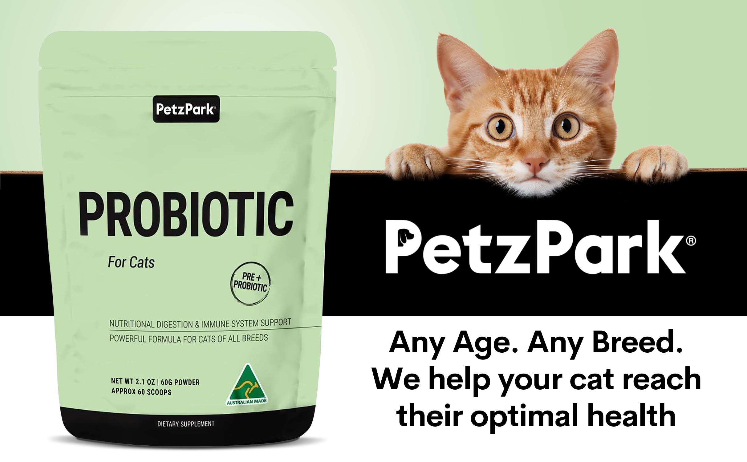 Probiotic for Cats & Kittens - Cat Probiotic Powder for Hairball Prevention, Digestive Support, Immune Health, Prebiotics, and Diarrhea Relief - Suitable for Indoor Cats & Kittens - 60 Scoops