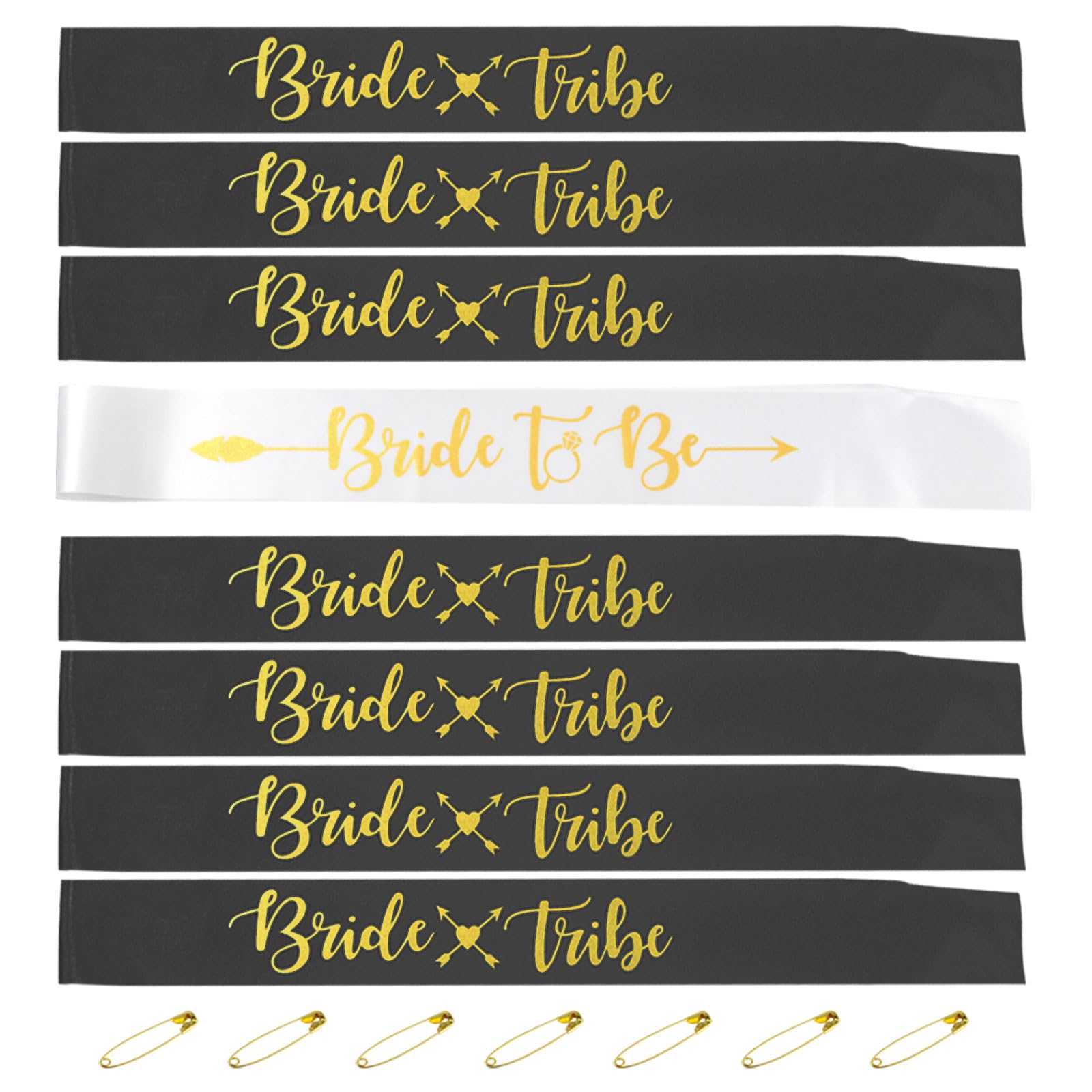 Set Bachelorette Party Decorations:1 Bride to Be Sash and 7 Bride Tribe Sashes, Bridal Shower Decorations, Wedding Party Favors (Black 8 Pcs) - Bridal Shower Supplies 8pcs - Bridal Shower Party 8pcs