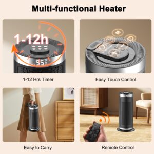 Portable 1500W Electric Space Heater with Remote Control & Thermostat, 4 Heating Modes, 12-Hour Timer, 90° Oscillation, Digital Display, PTC Ceramic for Fast Heating - Ideal for Bedrooms and Offices