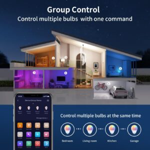 Ailofy LED Smart Light Bulbs, 16M Color Changing Dimmable, Works with Alexa & Google Assistant, RGBCW Colored Bulb, WiFi Light Bulbs, A19 E26, 9W 800LM, 1800K-6500K Tunable White, 4 Pack