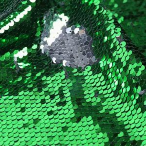 Sequin Fabric Sensory Wall 5mm High Density Reversible Sequin Fabric for Kids Fabric by The Yard （1 yd, Green to Silver