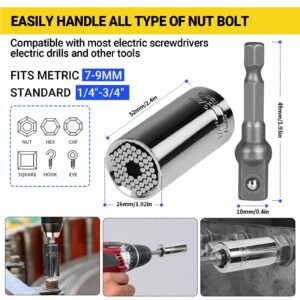 Flexible Drill Bit Extension Set, 105° Right Angle Drill Attachmen, Rotatable Joint Socket 1/4 3/8 1/2 In Hex Socket Adapter, Bendable Drill Bit Extension, Bit Holder Extension Screwdriver Bit Kit