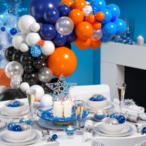 Biapian Blue and Orange Balloon Arch, 113Pcs Navy Blue and Orange Balloon Garland with Dark Light Blue and Orange Black White Latex Balloons for Boys Men Space Birthday Graduation Party Decorations