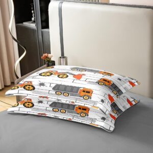 Excavators 100% Natural Cotton Duvet Cover Queen Size Tractor and Truck Comforter Cover with 2 Pillowcases Machinery Cars Construction Vehicle Bedding Set 3 Pcs Bed Cover