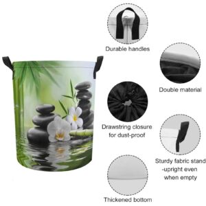 Zen Spring Garden Foldable Waterproof Laundry Basket Japanese Style Spa Black Stone White Flower Green Bamboo Print for Blanket Toys Dirty Clothes in Living Room Bathroom Bedroom One Size