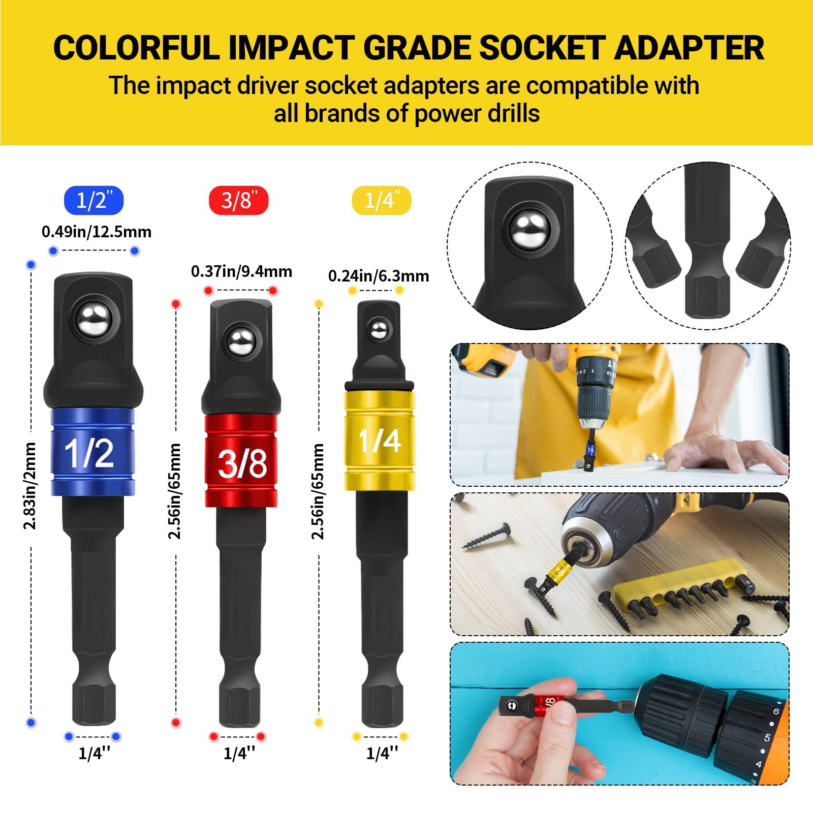 Flexible Drill Bit Extension Set, 105° Right Angle Drill Attachmen, Rotatable Joint Socket 1/4 3/8 1/2 In Hex Socket Adapter, Bendable Drill Bit Extension, Bit Holder Extension Screwdriver Bit Kit