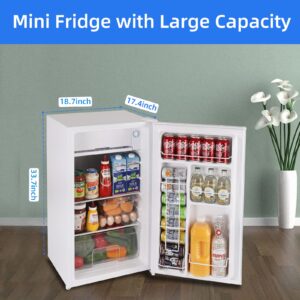 BANGSON Mini Fridge with Freezer, 3.2Cu.Ft, Single Door Small Refrigerator, Energy-Efficient, Low Noise, Mini fridge for Bedroom Dorm and Office, White