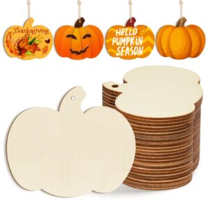 wooden pumpkins ornaments to paint halloween thanksgiving decoration cutouts unfinished 24pcs 3.5 x 3 inches, diy blank unfinished pumpkin wood discs ornament for home harvest crafts hanging autumn de